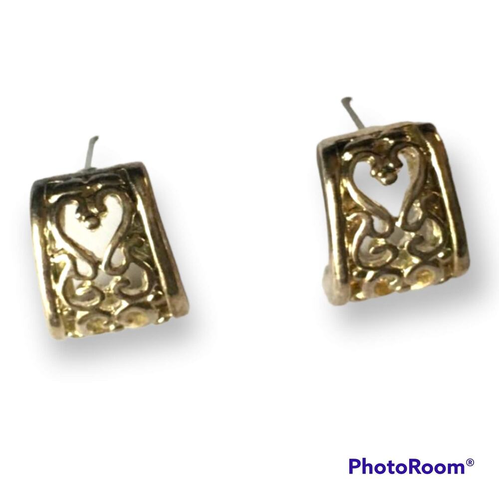 Thai stamped Brighton style heart filigree post earrings